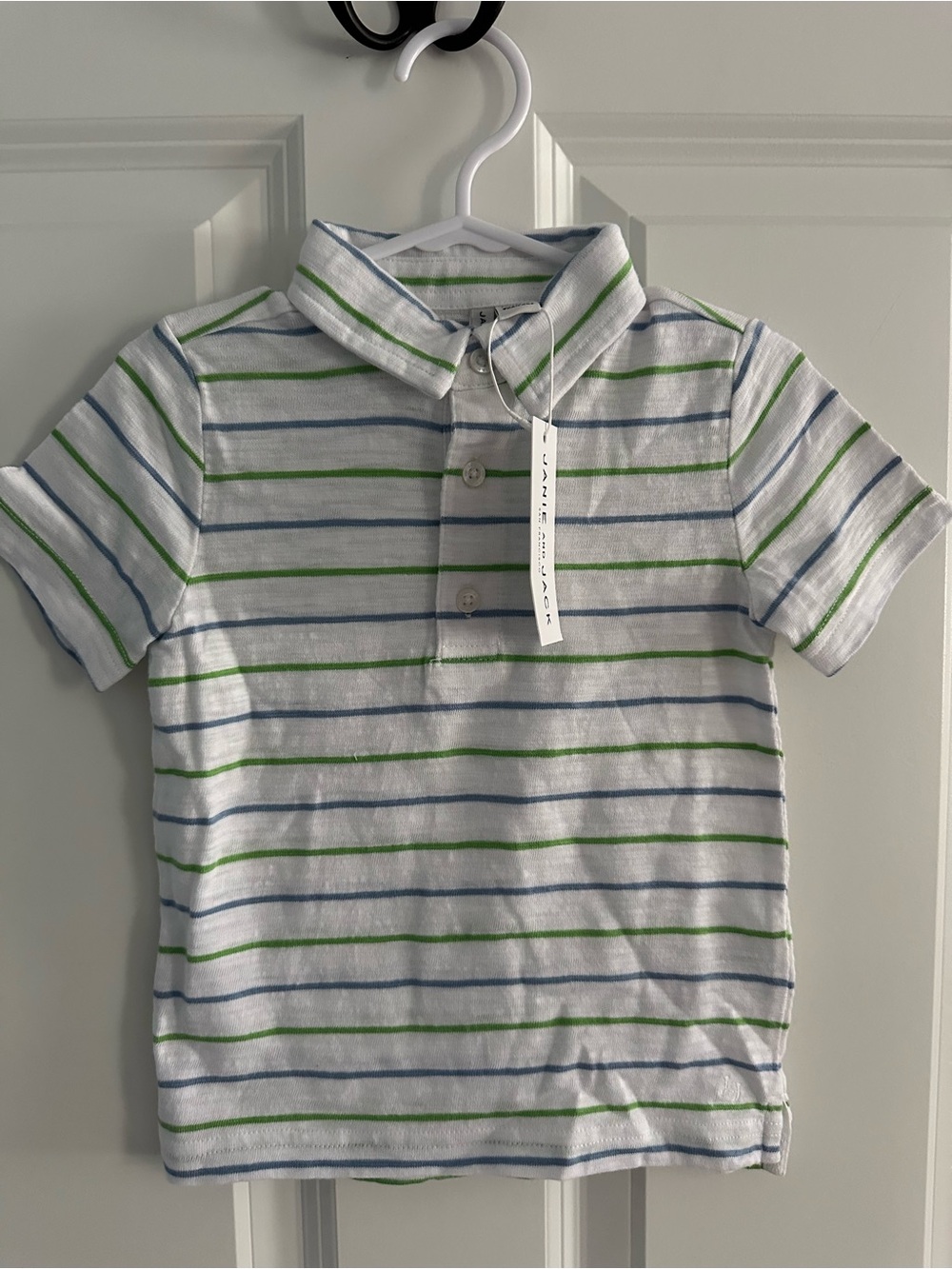 Janie and Jack White Polo with Blue & Green Stripes